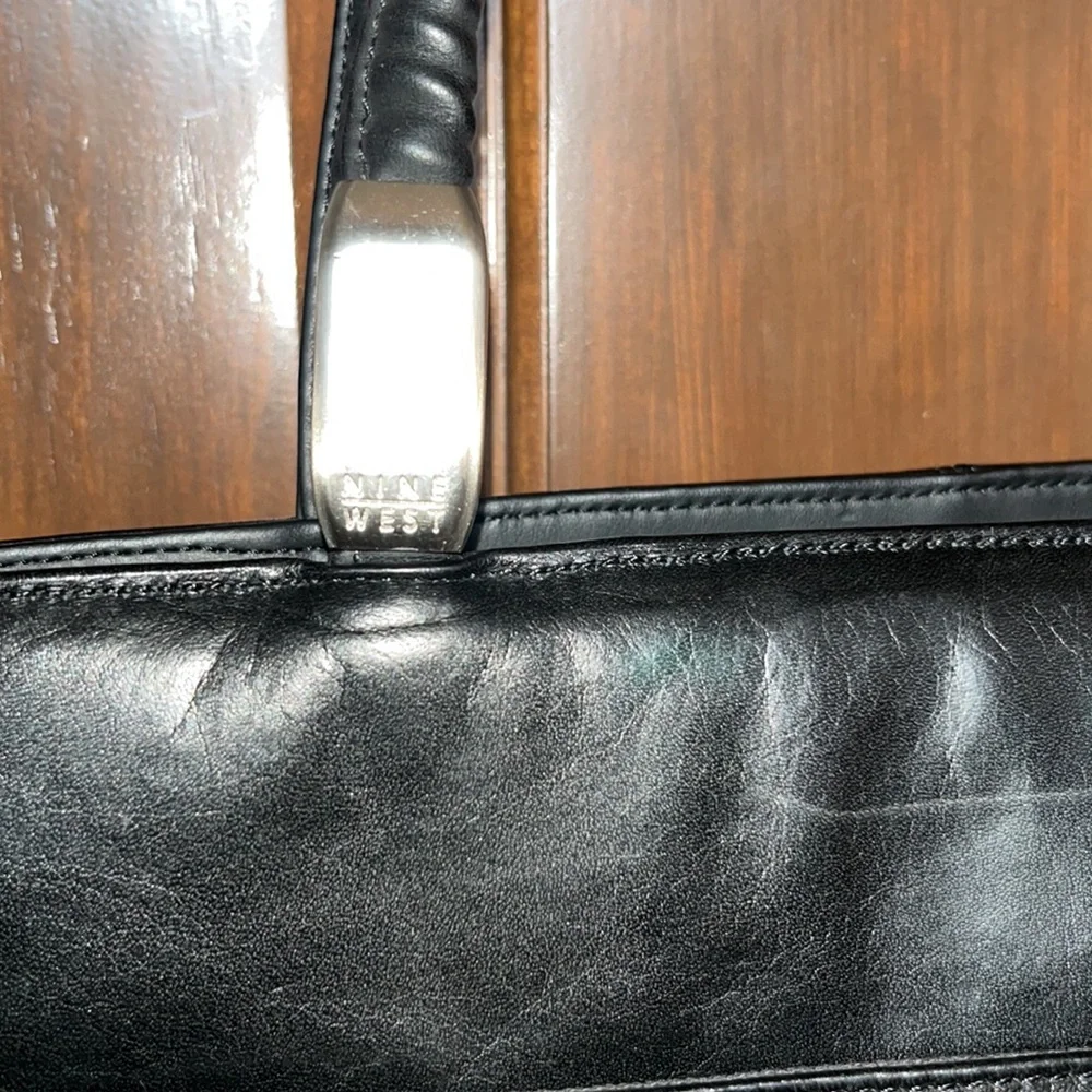 Retro New Nine West Black Leather Large Shoulder Bag NWOT